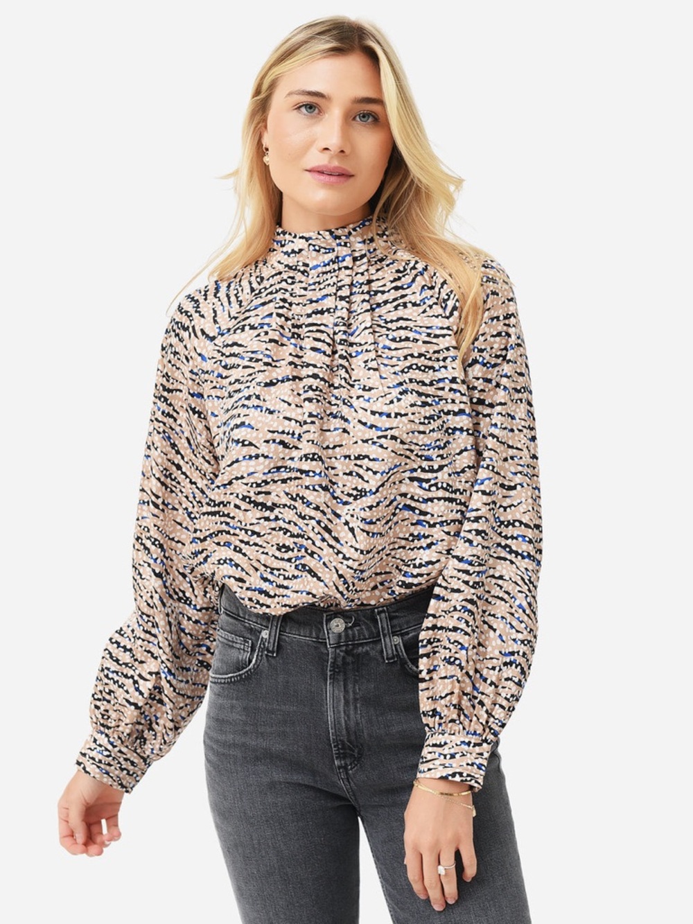 HUNTER BELL Silk High-Neck Animal Printed Graham Top Blouse size XS